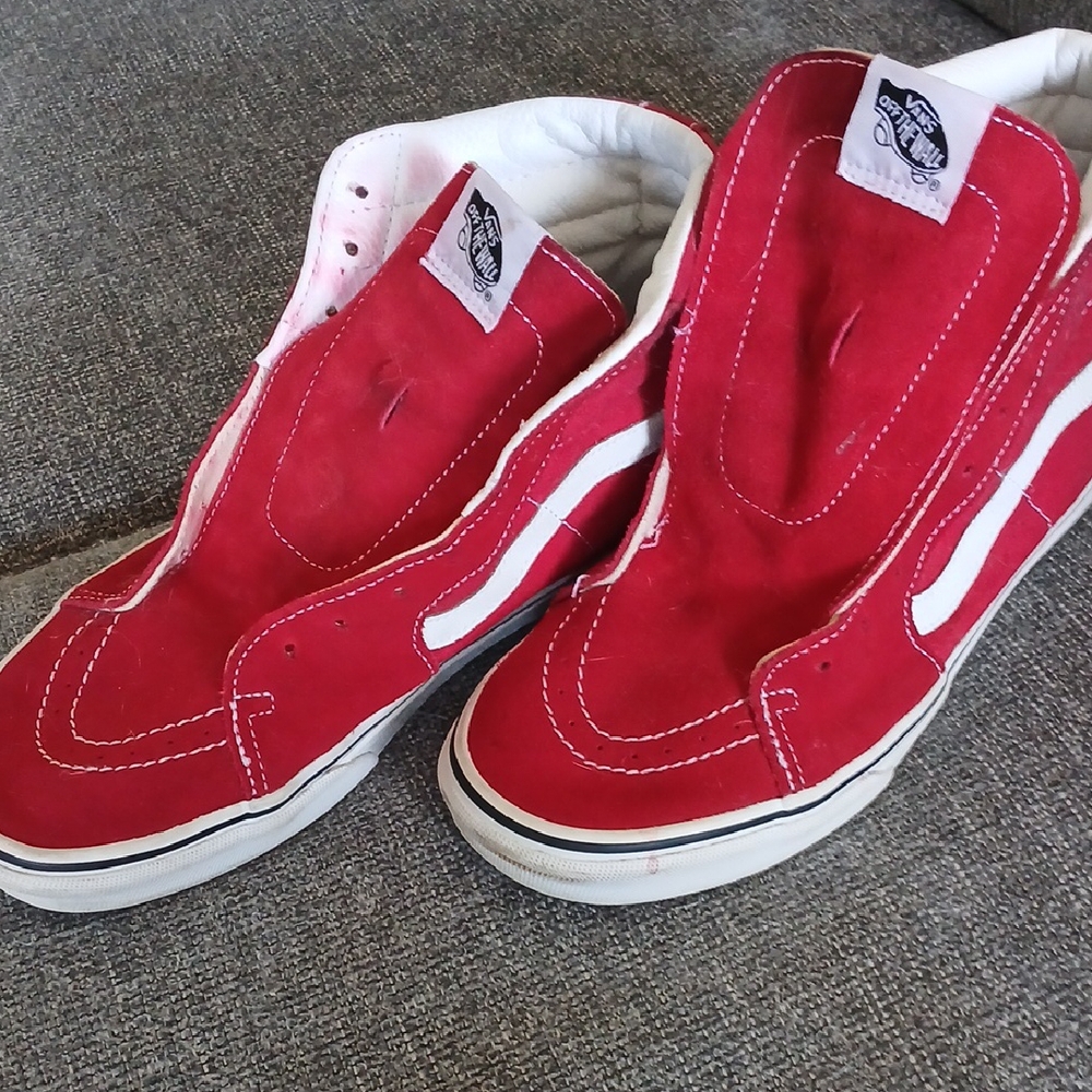 Vans Red and White High-Top Sneakers